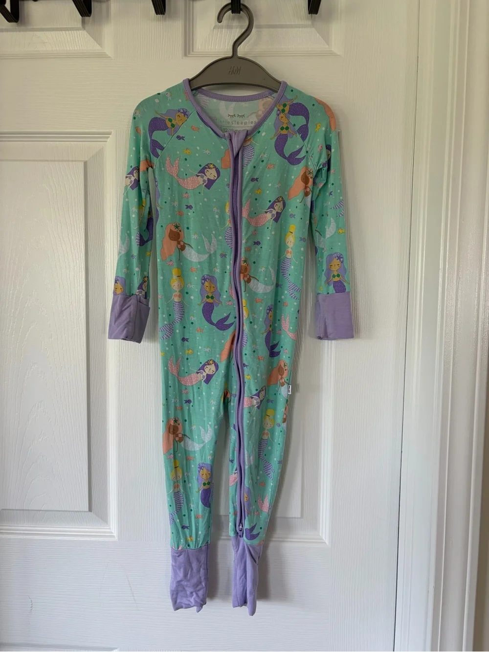 Little Sleepies Mint Mermaid Footed One-Piece with Lavender Trim